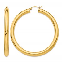 14K Yellow Gold 5x55mm Polished Tube Hoop Earrings view 1