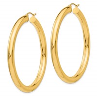 14K Yellow Gold 5x 55mm Polished Lightweight Tube Hoop Earrings view 2