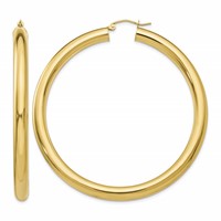 14K Yellow Gold 5x 60mm Polished Tube Hoop Earrings view 1