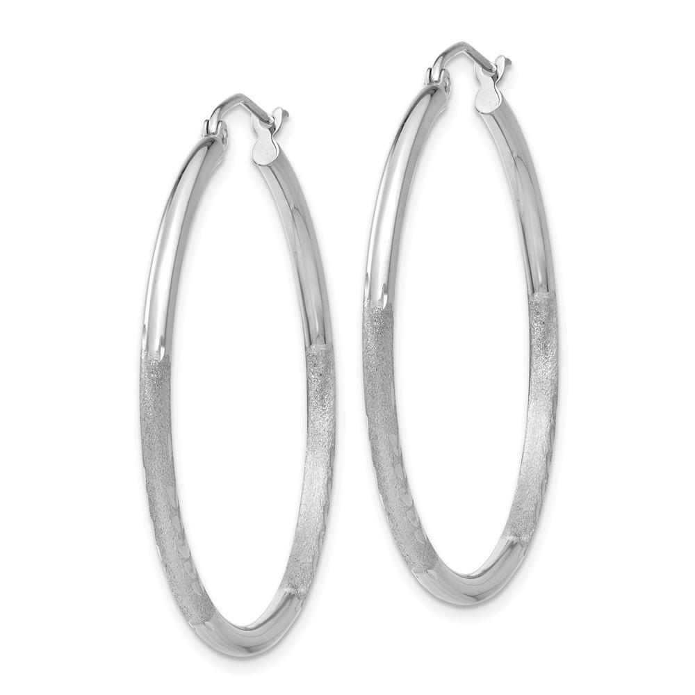 14k White Gold Satin and Diamond-cut 2mm Round Hoop Earrings (TC195)