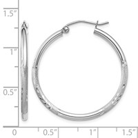 14K White Gold 2x 30mm Satin Diamond-cut Round Tube Hoop Earrings view 4