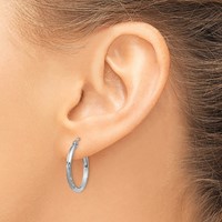 14K White Gold 2x 20mm Satin Diamond-cut Round Tube Hoop Earrings view 3