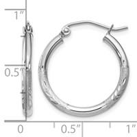 14K White Gold 2x 20mm Satin Diamond-cut Round Tube Hoop Earrings view 4