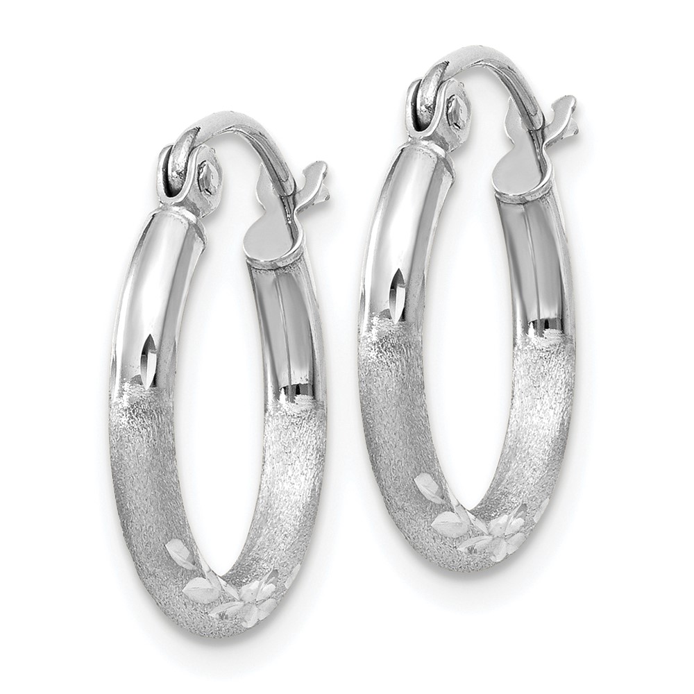 14k White Gold Satin and Diamond-cut 2mm Round Hoop Earrings (TC199)