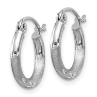 14K White Gold 2x 13mm Satin Diamond-cut Round Tube Hoop Earrings view 2