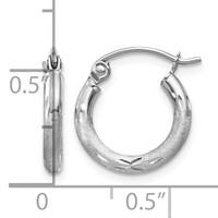 14K White Gold 2x 13mm Satin Diamond-cut Round Tube Hoop Earrings view 4
