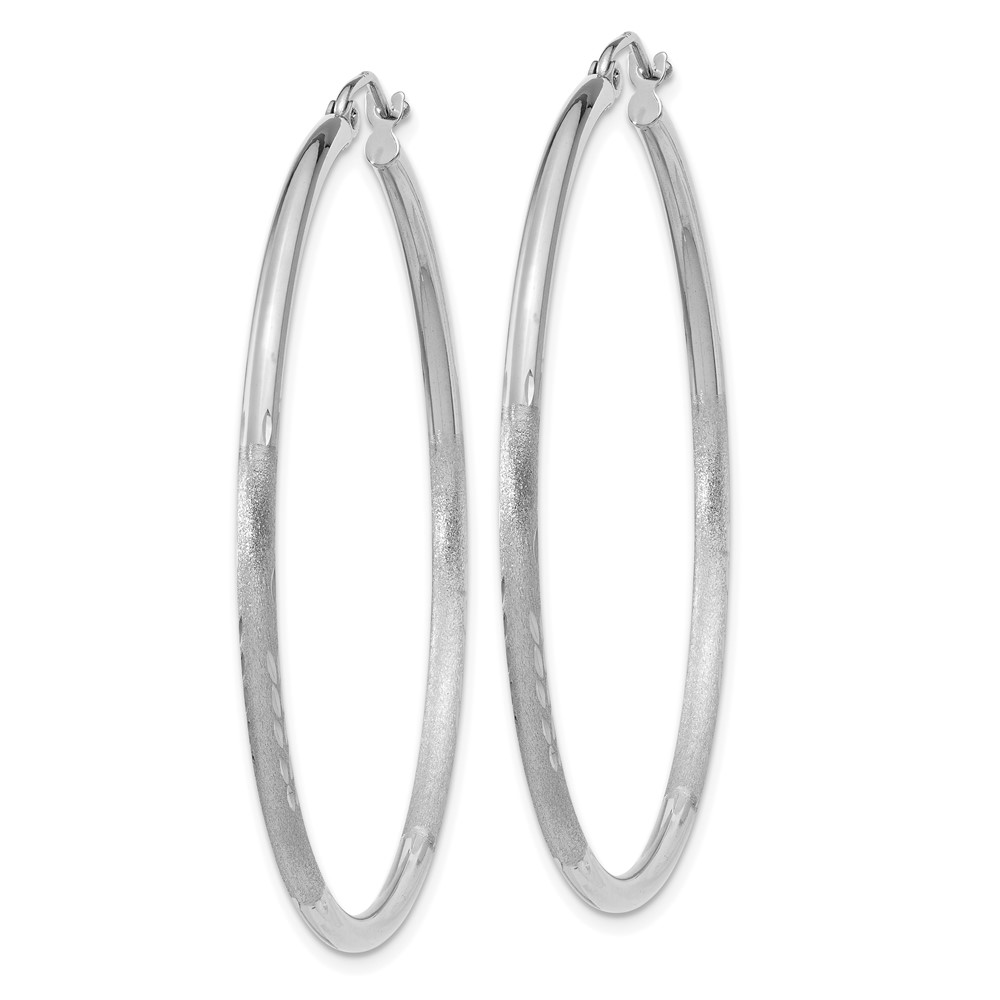 14k White Gold Satin and Diamond-cut 2mm Round Hoop Earrings (TC202)