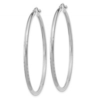 14K White Gold 2x 45mm Satin Diamond-cut Round Tube Hoop Earrings view 2