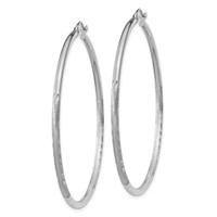 14K White Gold 2x 50mm Satin Diamond-cut Round Tube Hoop Earrings view 2