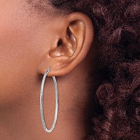 14K White Gold 2x 50mm Satin Diamond-cut Round Tube Hoop Earrings view 3