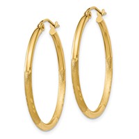 14K Yellow Gold 2x 30mm Satin Diamond-cut Round Tube Hoop Earrings view 2