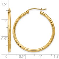 14K Yellow Gold 2x 30mm Satin Diamond-cut Round Tube Hoop Earrings view 4