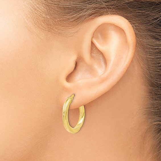Leslie's Gold Polished and Textured Hoop Earrings