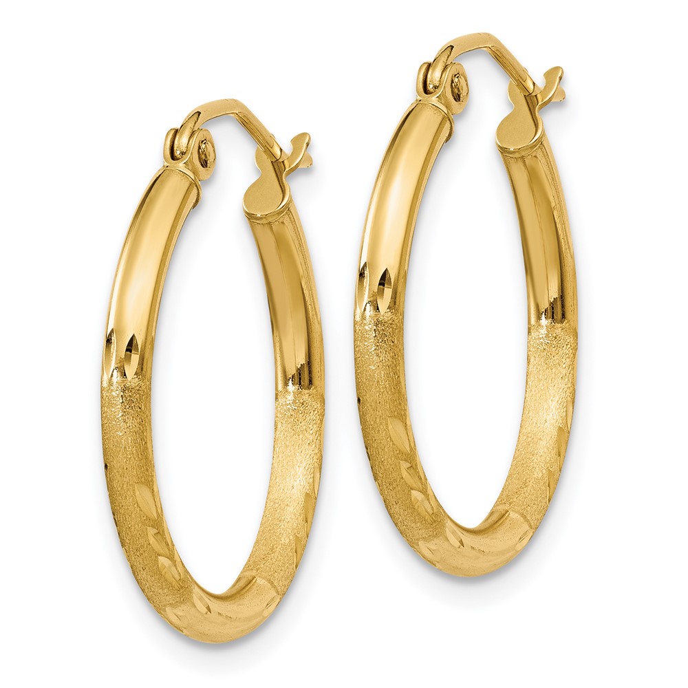 14k Satin and Diamond-cut 2mm Round Tube Hoop Earrings (TC210)