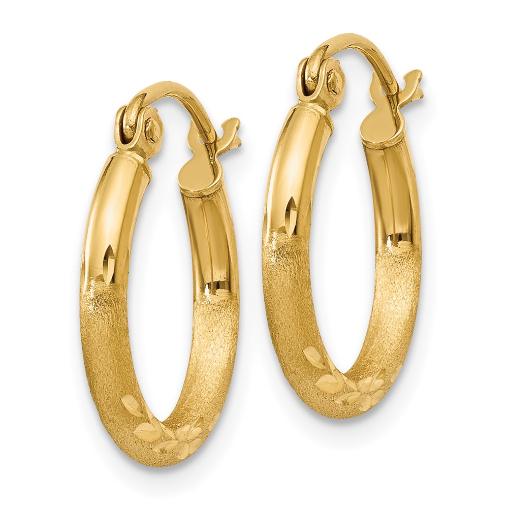 14k Satin and Diamond-cut 2mm Round Tube Hoop Earrings (TC211)