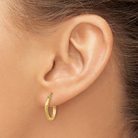 14K Yellow Gold 2x 15mm Satin Diamond-cut Round Tube Hoop Earrings view 3