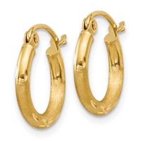 14K Yellow Gold 2x 13mm Satin Diamond-cut Round Tube Hoop Earrings view 2