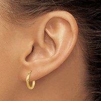 14K Yellow Gold 2x 13mm Satin Diamond-cut Round Tube Hoop Earrings view 3