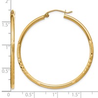14K Yellow Gold 2x 40mm Satin Diamond-cut Round Tube Hoop Earrings view 4