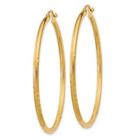 14K Yellow Gold 2x 45mm Satin Diamond-cut Round Tube Hoop Earrings view 2