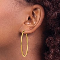 14K Yellow Gold 2x 45mm Satin Diamond-cut Round Tube Hoop Earrings view 3