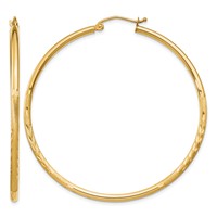 14K Yellow Gold 2x 50mm Satin Diamond-cut Round Tube Hoop Earrings view 1