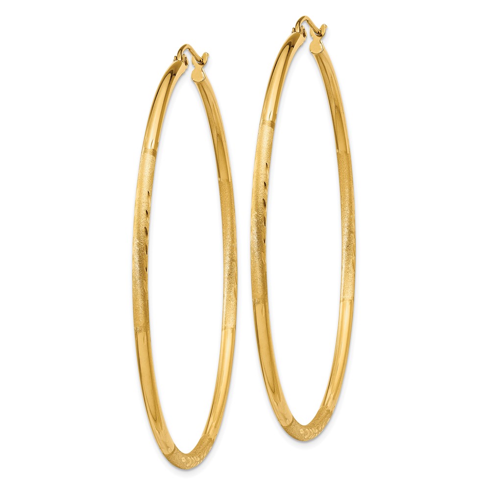14k Satin and Diamond-cut 2mm Round Tube Hoop Earrings (TC216)