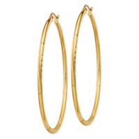 14K Yellow Gold 2x 55mm Satin Diamond-cut Round Tube Hoop Earrings view 2