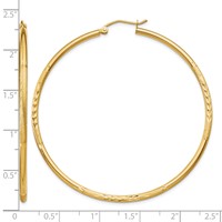 14K Yellow Gold 2x 55mm Satin Diamond-cut Round Tube Hoop Earrings view 4