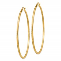 14K Yellow Gold 2x 60mm Satin Diamond-cut Round Tube Hoop Earrings view 2