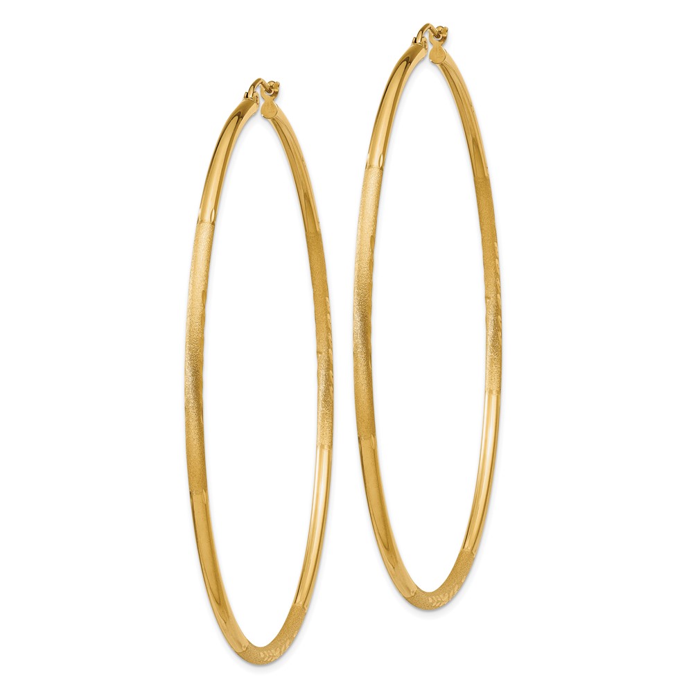 14k Satin and Diamond-cut 2mm Round Tube Hoop Earrings (TC218)
