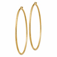 14K Yellow Gold 2x 65mm Satin Diamond-cut Round Tube Hoop Earrings view 2