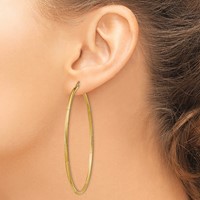 14K Yellow Gold 2x 65mm Satin Diamond-cut Round Tube Hoop Earrings view 3