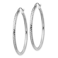 14K White Gold 2x35mm Diamond-cut Round Tube Hoop Earrings view 2