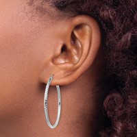 14K White Gold 2x35mm Diamond-cut Round Tube Hoop Earrings view 3