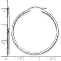 14K White Gold 2x35mm Diamond-cut Round Tube Hoop Earrings view 4