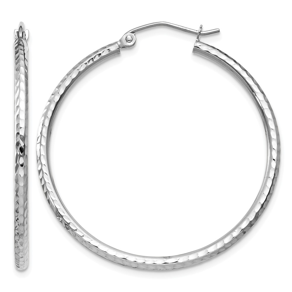14k White Gold Diamond-cut 2mm Round Tube Hoop Earrings (TC219)