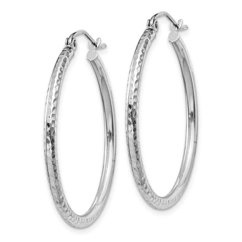 14k White Gold Diamond-cut 2mm Round Tube Hoop Earrings (TC220)