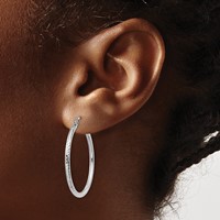 14K White Gold 2x 30mm Diamond-cut Round Tube Hoop Earrings view 3