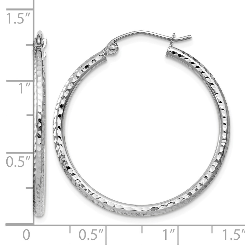 14k White Gold Diamond-cut 2mm Round Tube Hoop Earrings (TC220)