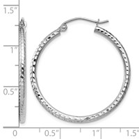 14K White Gold 2x 30mm Diamond-cut Round Tube Hoop Earrings view 4