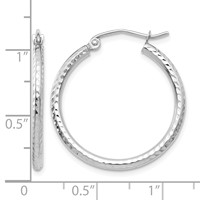 14K White Gold 2x 25mm Diamond-cut Round Tube Hoop Earrings view 4