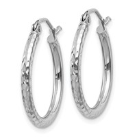 14K White Gold 2x 20mm Diamond-cut Round Tube Hoop Earrings view 2