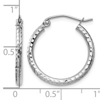 14K White Gold 2x 20mm Diamond-cut Round Tube Hoop Earrings view 4
