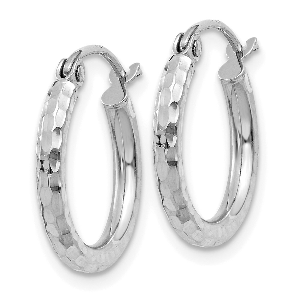 14k White Gold Diamond-cut 2mm Round Tube Hoop Earrings (TC223)