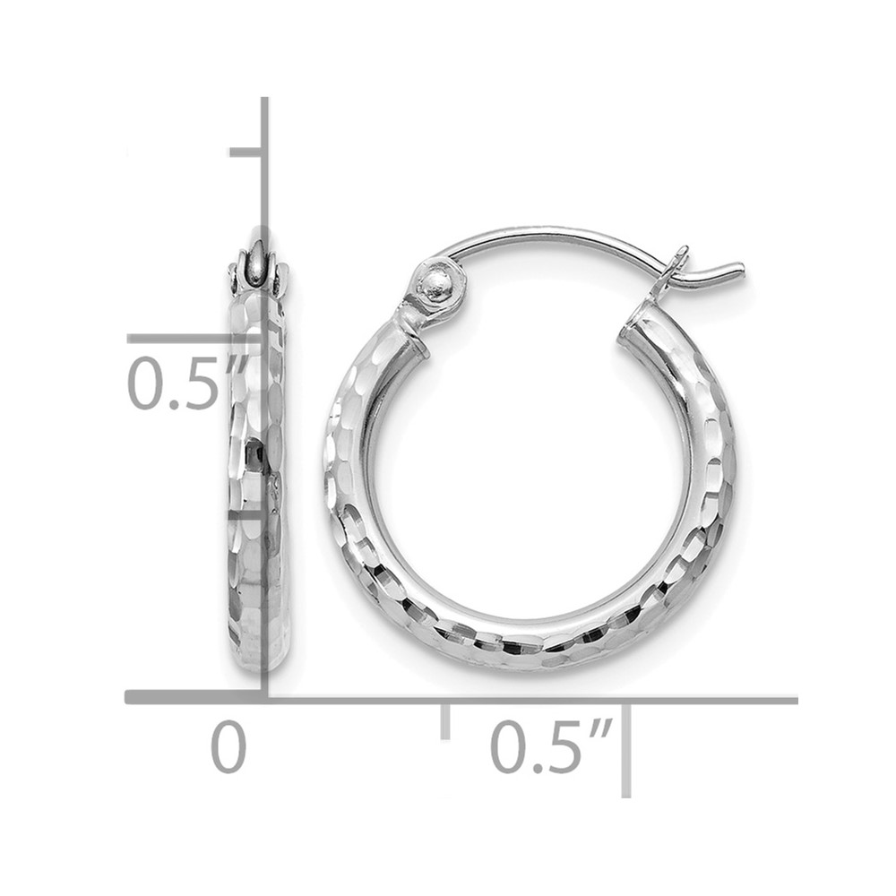 14k White Gold Diamond-cut 2mm Round Tube Hoop Earrings (TC223)