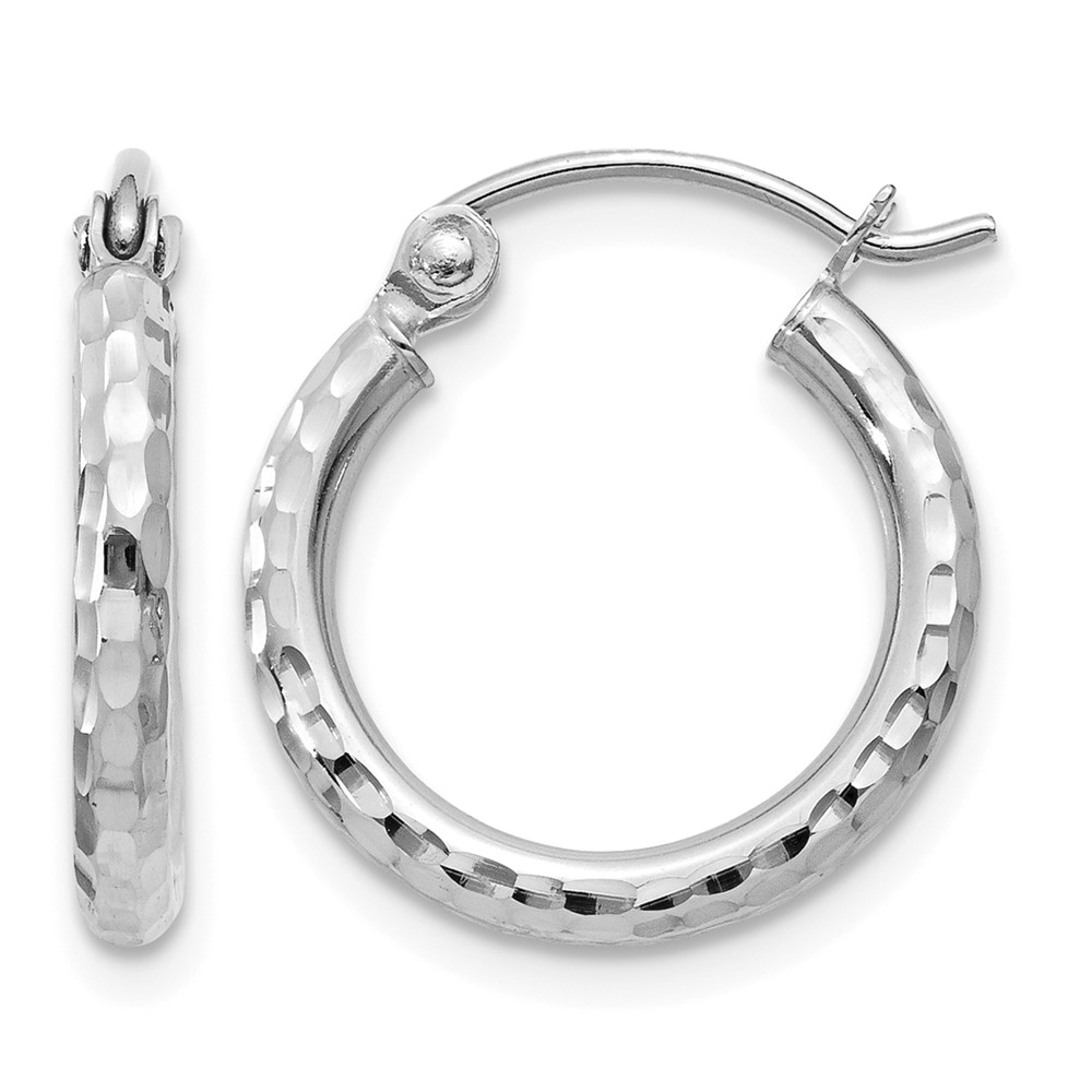 14k White Gold Diamond-cut 2mm Round Tube Hoop Earrings (TC223)