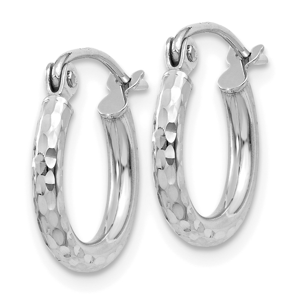 14k White Gold Diamond-cut 2mm Round Tube Hoop Earrings (TC224)