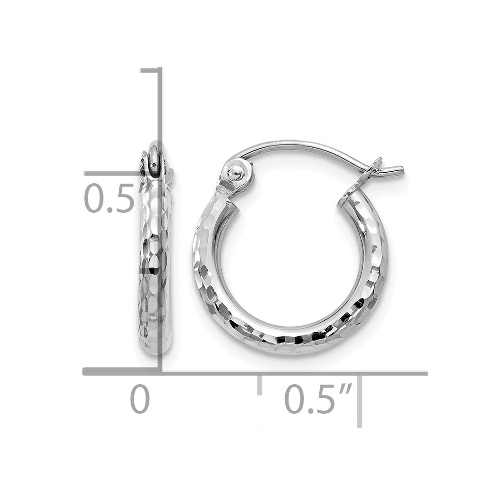 14k White Gold Diamond-cut 2mm Round Tube Hoop Earrings (TC224)