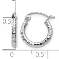 14K White Gold 2x 13mm Diamond-cut Round Tube Hoop Earrings view 4